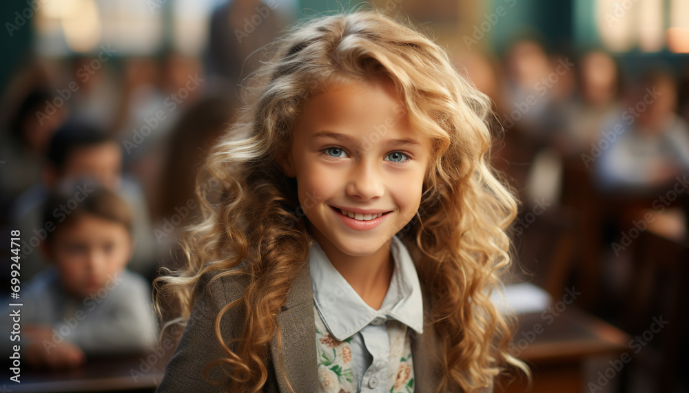 Smiling school children studying, happiness in their cute faces generated by AI Smiling school children studying, happiness in their cute faces generated by AI