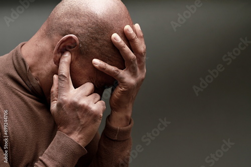 deafness suffering from hearing loss on grey black background with people stock image stock photo 