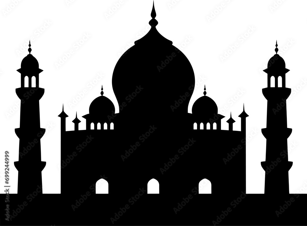 Vector illustration of a Muslim Mosque Silhouette. AI generated illustration.