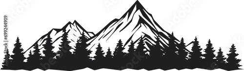 Mountain Forest Tree Landscape Silhouette Vector. AI generated illustration.
