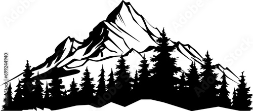 Mountain Forest Tree Landscape Silhouette Vector. AI generated illustration.