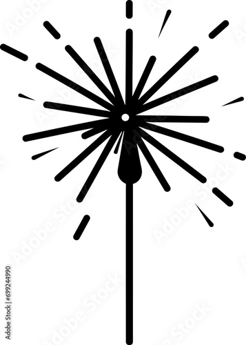 Burning sparkler. Silhouette. From a lit fire, sparks scatter in the form of stars. Pyrotechnics. Vector illustration. Isolated background. AI generated illustration.