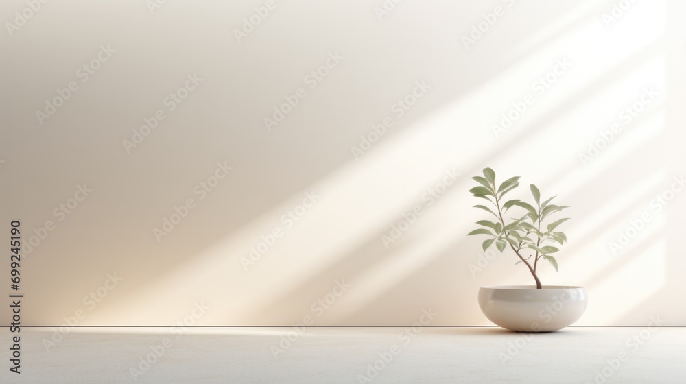 light wall with rays of light and plants for product presentations