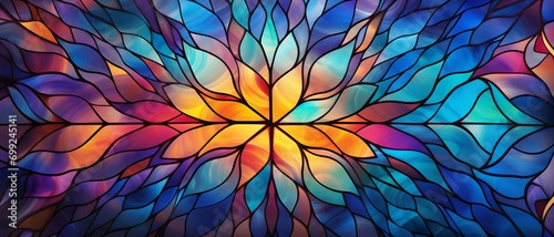 Stained Glass Kaleidoscope texture background  a background with the vibrant and intricate patterns of stained glass  can be used for website design  and printed materials like brochures  flyers.  