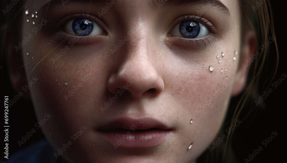 Cute girl with wet hair looking at camera generated by AI
