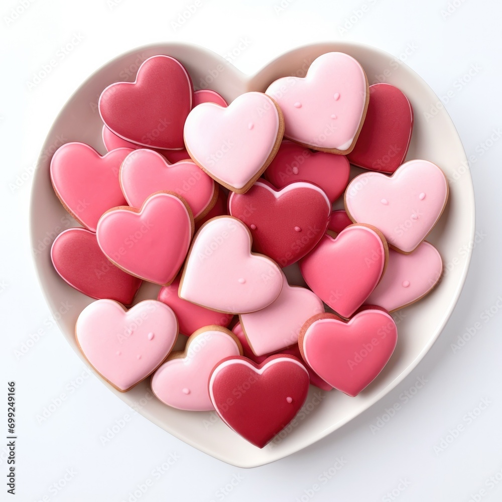 Plate of Valentines Day Heart Cookies Isolated on a White Background
