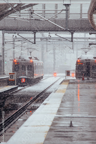 train on the railway with snow
