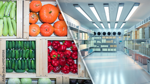 Warehouse refrigerator vege...