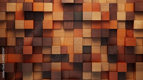 Close up of wooden cubes or blocks randomly shifted surface background texture, empty floor or wall hardwood wallpaper