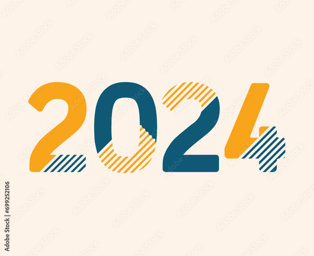Obraz premium Happy New Year 2024 Abstract Green And Yellow Graphic Design Vector Logo Symbol Illustration