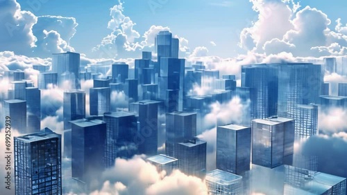 Animation of skyline of glass cubes growing photo