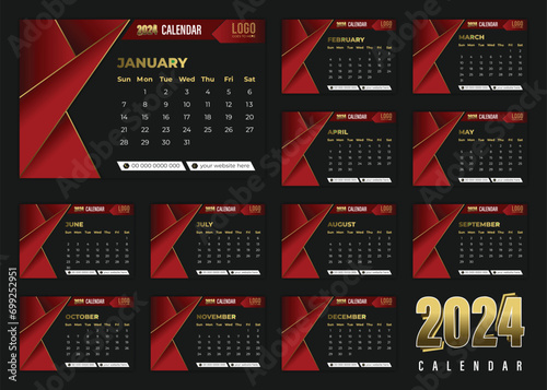 Modern Luxury 2024 Desk Calendar Monthly Set Template 