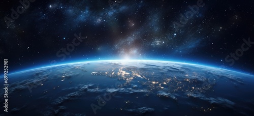 View of the Earth, star and galaxy