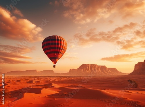 hot air balloon over the African desert during sunset © grigoryepremyan