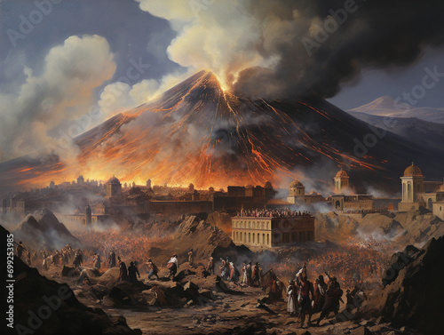 Captivating image displaying Mount Vesuvius's devastating eruption in 79 AD, historic volcanic event preserved in time. photo