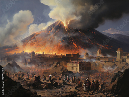 Captivating image displaying Mount Vesuvius's devastating eruption in 79 AD, historic volcanic event preserved in time.