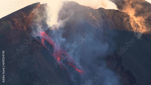 Etna Eruption in Sicily. Lava flow 