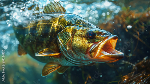 Bass Fishing Challenge: A close-up of a bass fisherman in action, showcasing the intensity and concentration involved in bass fishing