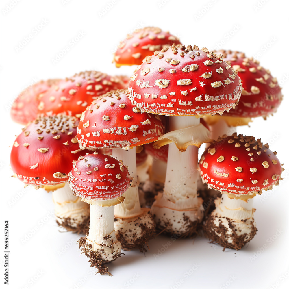 Fly agaric mushrooms (Amanita muscaria) isolated on white
