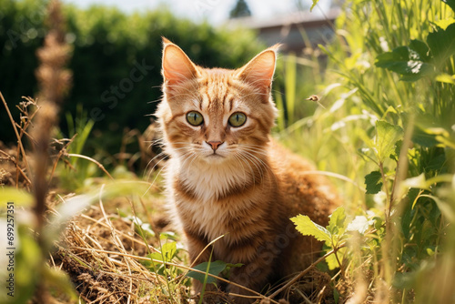 Generative AI image of an orange tabby cat in natural setting