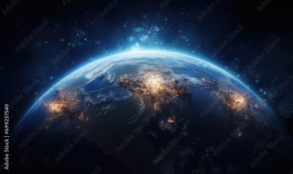 Earth at he night. Abstract wallpaper. City lights on planet. Civilization. 