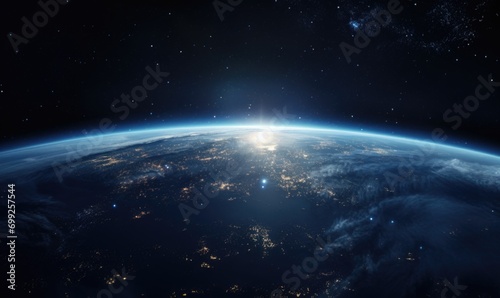 Earth at he night. Abstract wallpaper. City lights on planet. Civilization. © grigoryepremyan