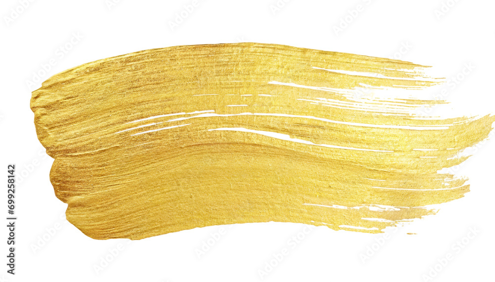 Gold paint brush stroke isolated on transparent background. - obrazy, fototapety, plakaty 