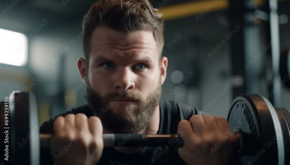 A determined young man lifting weights, building strength and confidence generated by AI A determined young man lifting weights, building strength and confidence generated by AI