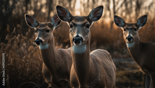 Cute doe looking at camera in forest, surrounded by nature generated by AI