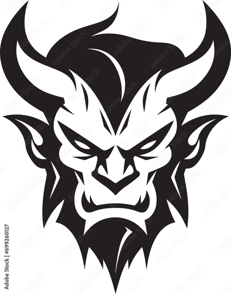 Diabolic Rage Vector Black Logo of Devil s Fiendish Face Malevolent Grin Aggressive Devil s Face Logo Design