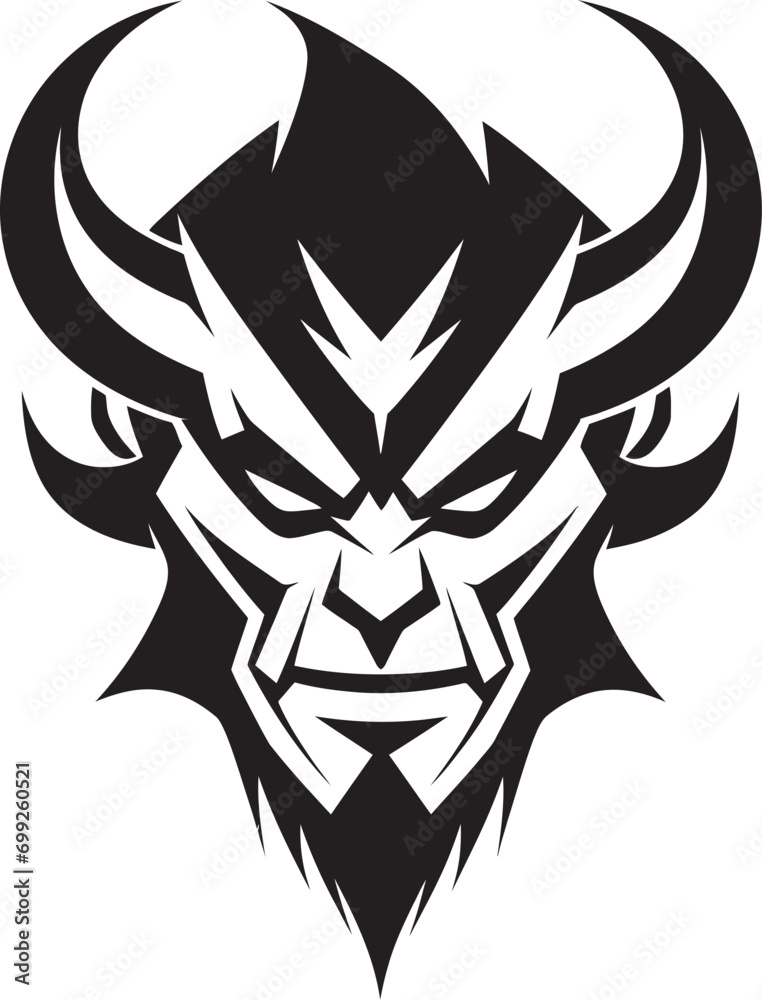 Sinister Icon Aggressive Devil s Face in Vector Diabolic Menace Vector Black Logo of Devil s Face Sinister Icon Aggressive Devil s Face in Vector Diabolic Menace Vector Black Logo of Devil s Face