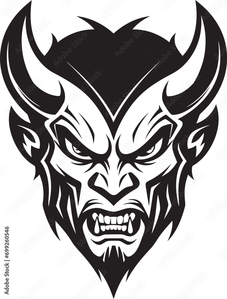 Hellish Grin Aggressive Devil s Face Logo Design Demonic Impression Black Icon of Devil s Sinister Visage