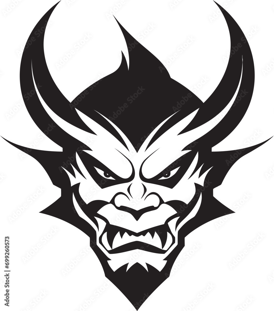 Demonic Impression Black Icon of Devil s Sinister Visage Wrath Unleashed Aggressive Devil s Face Vector Symbol