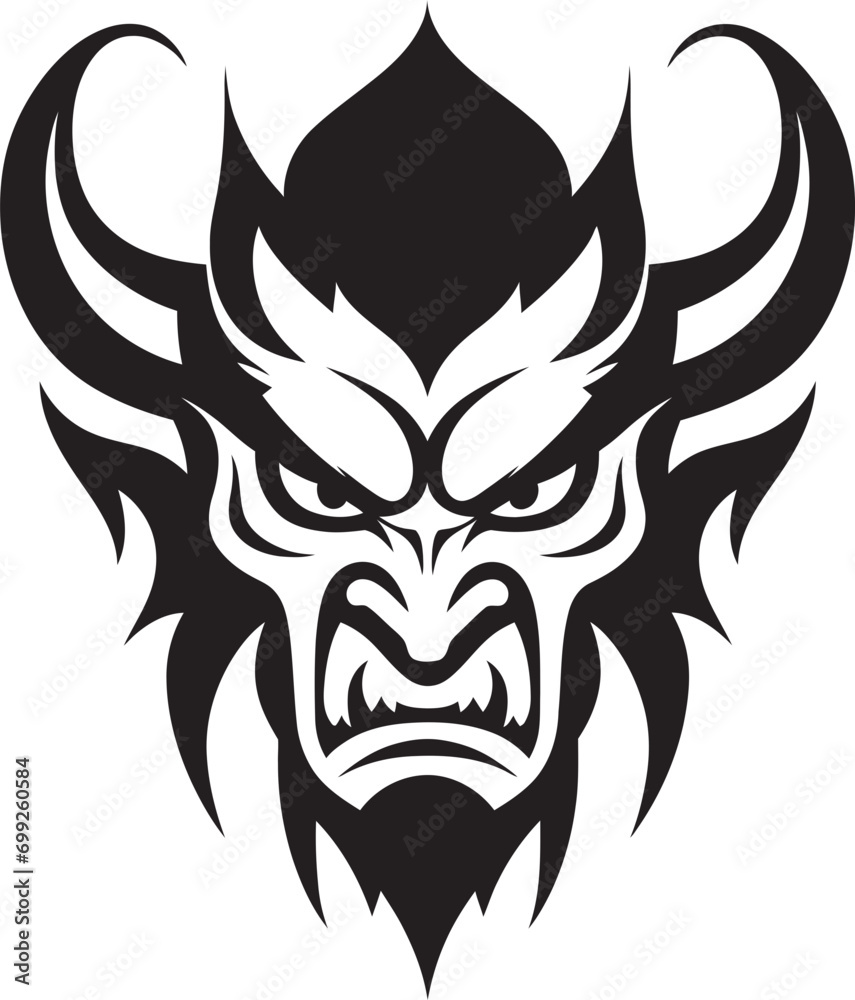 Malevolent Presence Aggressive Devil s Face in Vector Art Hellfire Gaze Vector Black Logo of Devil s Intensity