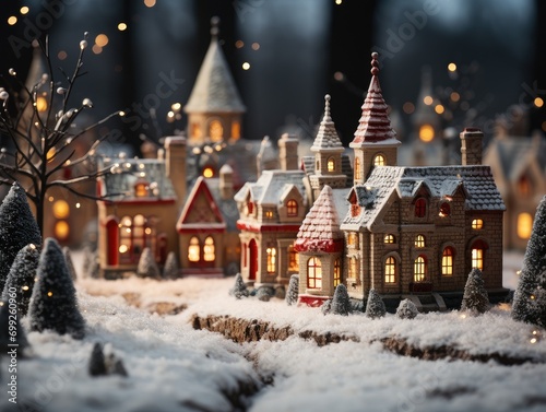 Miniature Christmas Winter Village Town Snow Lights Model House Houses Background Wallpaper Image