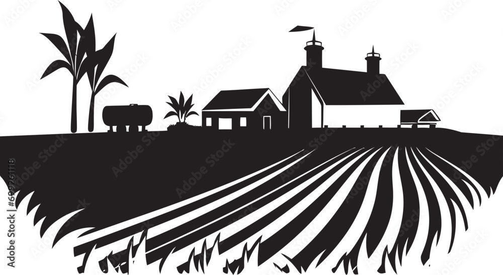 Fototapeta premium Farmstead Essence Black Vector Emblem Homestead Tranquility Farmhouse Icon