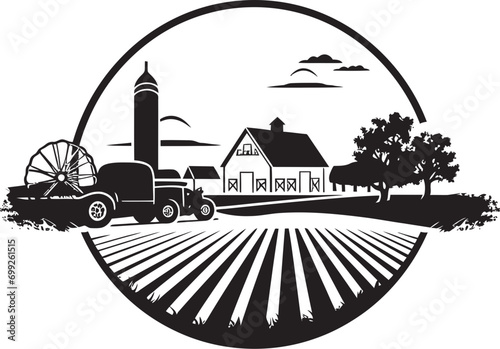 Homestead Radiance Black Vector Logo for Farms Fields of Tranquility Agricultural Farmhouse Emblem