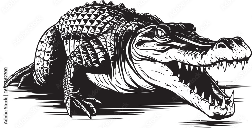 Fototapeta premium Untamed Majesty Black Alligator Emblem Primeval Predation Alligator Black Vector Logo