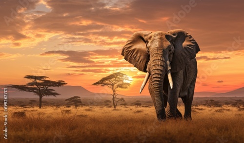 african elephant in sunset savannah 