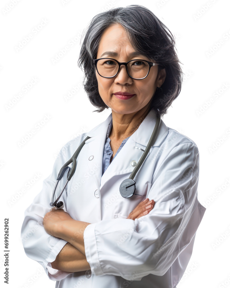 portrait of a senior woman, potrait of A happy asian old female doctor standing with your arms crossed with confidence isolated on transparent background portrait of a senior woman, potrait of A happy asian old female doctor standing with your arms crossed with confidence isolated on transparent background