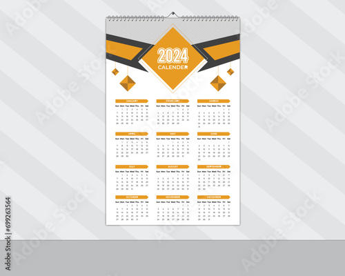 Modern Abstract 2024  New Year Wall Calendar Design and Daily Planner Template