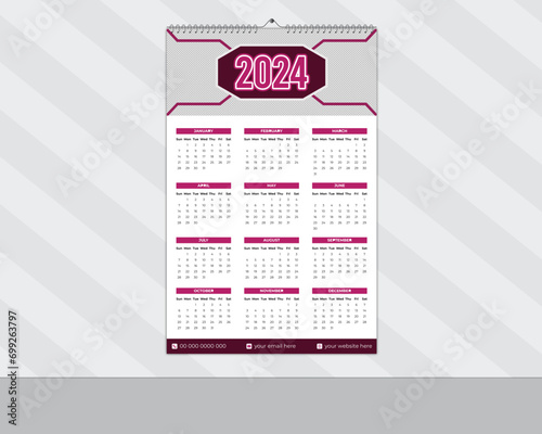 Monthly Modern wall calendar design 2024 with space for your image.