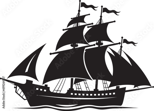 Historic Galleon Black Ship Emblem Aged Odyssey Vector Ancient Ship