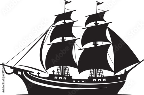 Mythical Journey Black Ship Emblem Antique Mariner Vector Ancient Ship