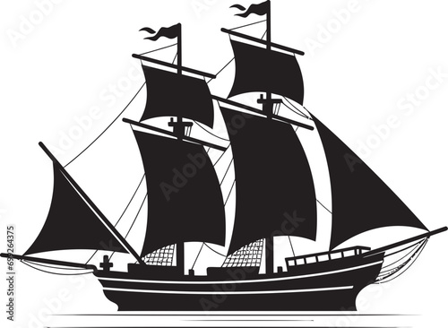 Aged Sails Vector Ancient Ship Emblem Mythical Voyage Black Ship Vector Design