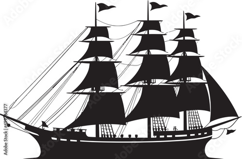 Mythical Voyage Black Ship Vector Design Classic Mariners Vector Ship Icon in Black