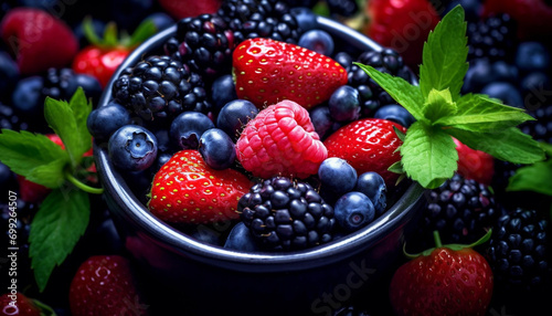 Freshness of summer berries  a healthy gourmet dessert on wood generated by AI