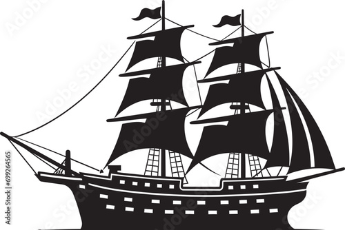 Antique Voyage Ancient Ship Emblem Weathered Seafaring Black Ship Vector