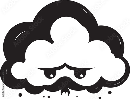 Brooding Squall Black Cartoon Cloud Emblem Angry Cyclone Angry Cloud Logo Design