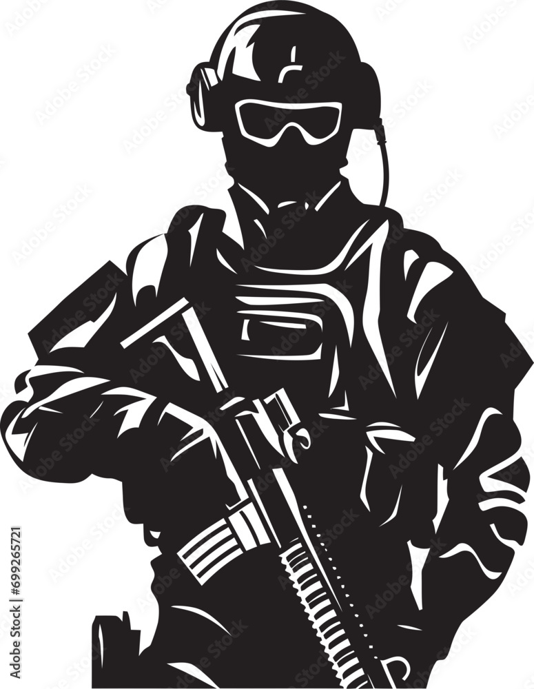 Tactical Defender Armyman Vector Logo Icon Design Battle Ready Sentinel Black Logo of an Armed Warrior Tactical Defender Armyman Vector Logo Icon Design Battle Ready Sentinel Black Logo of an Armed Warrior